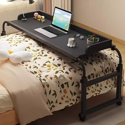GXQFC Mesa Auxiliar Ajustable 115-210CM para Sofá/Cama, Mesa de Bandeja Escritorio Portátil con Ruedas Mesa de Sobrecama Carrito para Portátil con Estante Abierto(Color:Negro)