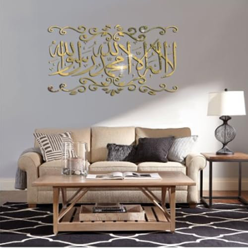 Wandtattoo, Vintage-Spiegel, Schlafzimmer, Wohnzimmer, 3D-Acryl-Wandaufkleber, Heimdekoration (Gold)