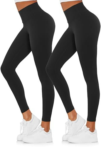 Yaavii 2er Pack Sport Leggings Damen High Waist Push Up Sporthose Laufhose Für Fitness Outdoor Alltag Schwarz M