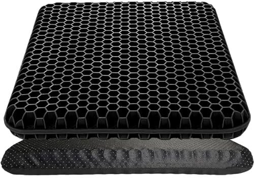 Chair Cushions,Car Seat Cushion,Honeycomb Gel wheelchair Cushion for Driving,Airplane,Travel,Orthopedic,Coccyx,Office,Desk,Pressure Sore,Stadium,Computer Gaming Chair,Tailbone Pain,Sciatica (Black)