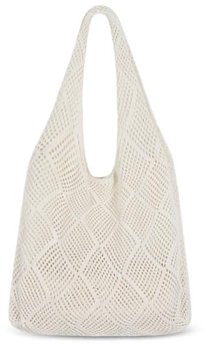 Etercycle Strandtasche Damen Häkeltasche für den Sommer, Umhängetasche Netz-Stricktasche für Reisen Einkaufen und Alltag (Beige)