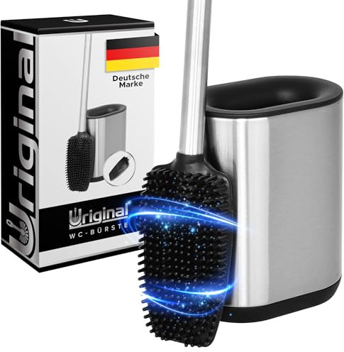 URIGINAL® Klobürste - 39cm Griff - Toilettenbürste/WC Bürste für eine gründliche Reinigung - Schwarz/Silber - Klobürste Edelstahl mit Lotus-Effekt - Silikonborsten für eine maximale Hygiene