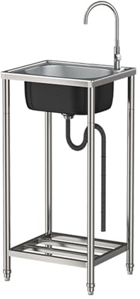 Évier Inox de Cuisine,Évier Extérieur Autoportant Plonge Avec Robinet Multifonction Petit Evier utilitaire Évier Inox Commercial De Jardin pour Cuisine Restaurant Garage arrière-cour Camping-car,38 cm
