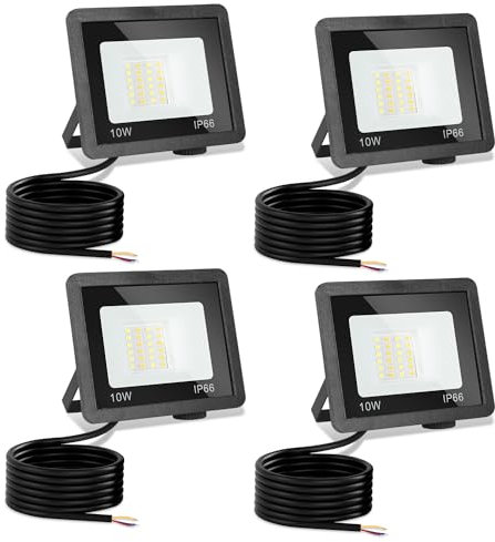 Jiubiaz LED Strahler Außen 10W, 3000K/4000K/6500K LED Strahler Dimmbar, Superhell LED Fluter Flutlichtstrahler, IP66 Wasserdicht LED Scheinwerfer Aussenstrahler für Hof, Garten, Garage(4 Stück)