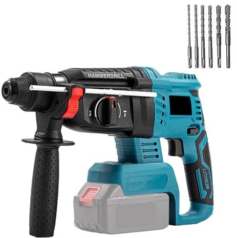 Cordless Rotary Hammer Drill, Brushless SDS Plus Hammer Drill Compatible with Makita 18V Battery, 1.8J Impact Energy, 4 Functions, with Drill Depth Stop and 6 Drills (No Battery)
