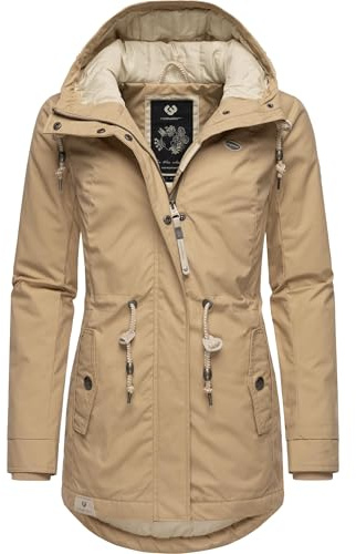 Ragwear Damen Winter-Kurzmantel Monadis Black Label mit Kapuze | Länge: po-bedeckend | Wärmegrad 3 von 3 – warm gefüttert | wasser- und windabweisend | fleecegefütterte Kapuze