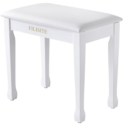FILISITE Piano Bench with Waterproof Padded Cushion, Makeup Stools for Vanity, Bench for Living Room/Bedroom (White)