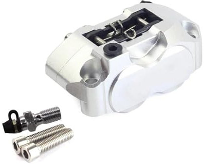 Pinza Freno Anteriore Moto per Scooter Moto Pinza Freno A Disco 200mm 220mm Anteriore Posteriore 4 Pistoni Montaggio Radiale 82mm(Silver)