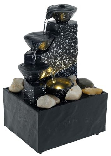 Indoor Tabletop Fountain Water Feature with LED Lights, USB Charging Desktop Waterfall Fountain, Sound Relaxation Creative Zen Meditation Fountain Decor for Table Office Home Bedroom(Style 1)