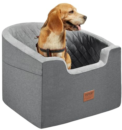 VEVOR Dog Car Seat, Waterproof Dog Booster Seat for Car with a Storage Pocket, Clip-On Safety Leash and Sponge Filling, Pet Bed for Small & Medium Dogs up to 55lbs, Gray