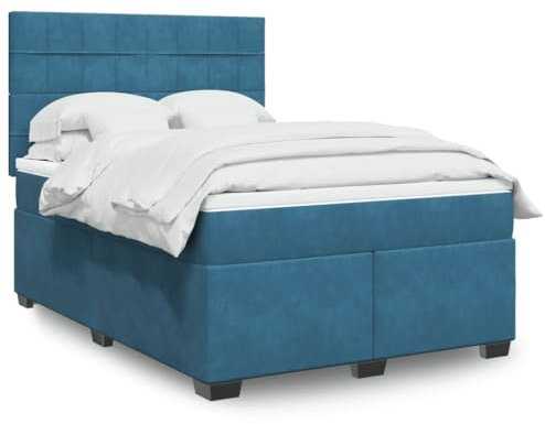 Brokky Boxspringbett mit Matratze Blau 140x190 cm Bett Boxspringbett Bett Mit Matratze Polsterbett Schlafzimmer MöBel Samt - 3290910