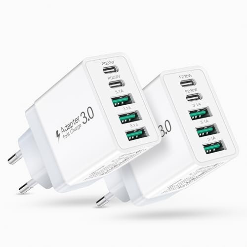 2er-Pack USB C Ladegerät Mehrfach 50W 5-Port USB Schnellladegerät Netzteil Stecker Adapter PD QC Ladestecker für iPhone iPhone 16 15 14 13 12 11 Pro Max & iPad, Tablets, Google, Samsung, Handys (Weiß)