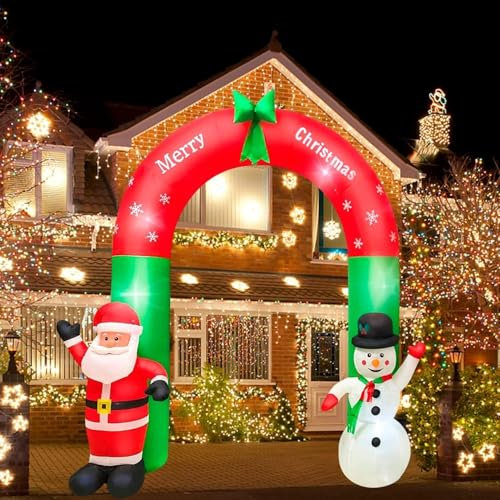 HUOLE Inflable Papá Noel, Decoración de Navidad con Luces LED e Inflador Eléctrico, IP44 Impermeable, Iluminación Interior y Exterior Jardín Césped-2,4 m - Arco navideño