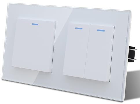 MVAVA Lichtschalter Unterputz 1 Fach 2 Wege Lichtschalter Glas mit LED 86 * 157mm Taste Schalter Wandschalter Kippschalter Weiß