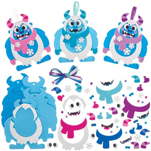 Baker Ross FN313 Yeti Monster Mix and Match Decoration Kits - Pack of 8, Christmas Arts and Crafts for Kids, Christmas Decorations