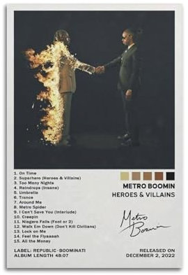 DPQICHH Metro Boomin Heroes & Villains Poster, Leinwand, Pop Art, Wohnzimmer, Schlafzimmer, Wandmontage, 30 x 45 cm