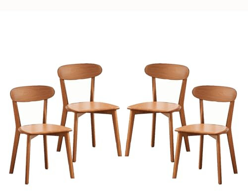 FBNMG Set di 4 Sedie da Pranzo in Legno Massello, Sedia da Cucina in Rovere con Schienale Curvo e Poggiapiedi Antiscivolo per Sala da Pranzo Camera Letto Balcone Lettura(Set of 4, Coffee)