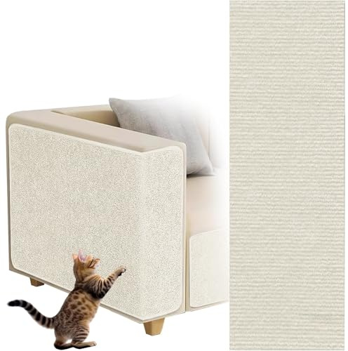Tapete Autoadhesivo para Rascar Gatos, dellyy Alfombrilla Autoadhesiva Recortable, DIY Climbing Cat Scratcher, Tapete Rascador para Gatos, Protege Alfombras y Sofás (Beige, 40×200cm)