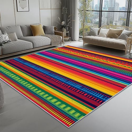 Teppich Böhmen Bunt Streifen Bunt Und Hell Kurzflor Waschbar rutschfest Weich Für Wohnzimmer Schlafzimmer Esszimmer Kinderzimmer Büro Pflegeleicht 100 X 150 cm Geeignet