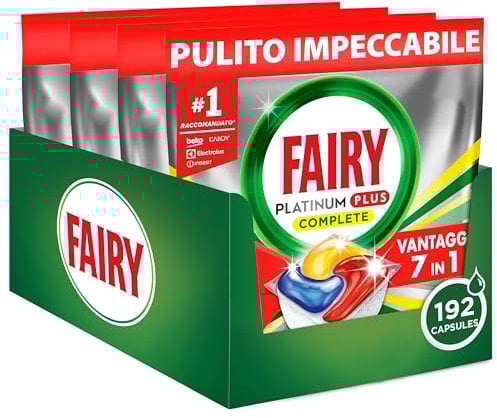 Fairy Platinum Plus All In One Dishwasher Tablets, Lemon, 192 Tablets, Our Best Cleaning For A Clean Like New, Removes Dullness & Prevents Limescale
