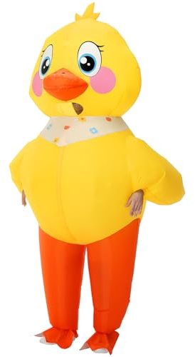 Poptrend Aufblasbare Kostüm Gelb Ente Kostüm, Halloween Aufblasbares Ente Kostüme Fahrkostüm aufblasbares Entenkostüm für Erwachsene Kinder