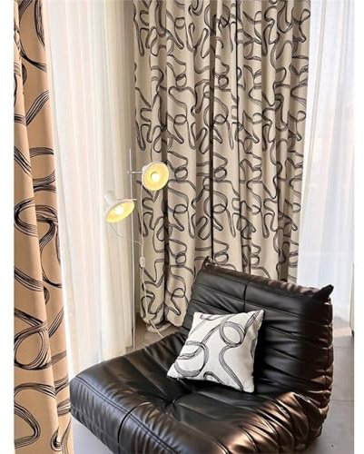 Homxi 2 Pannelli Tende per Finestra Oscuranti,2 x 107W x 115H CM,Tende Nero Beige Finestra Motivo Astratto Tenda Occhielli Cameretta