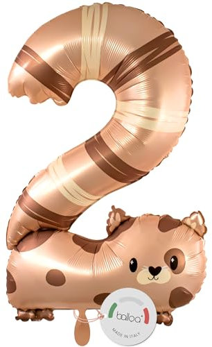 balloa Folienballon XXL Zahl 2 Katze, Helium Ballon Tiermotiv, Luftballon Zahl Zwei Geburtstag Mädchen Junge, Geschenk zum 2 Geburtstag Kindergeburtstag Deko Ballon Zahl 2, 88cm