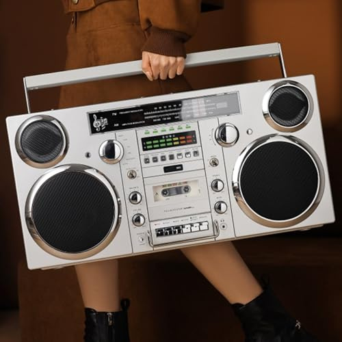 80s Style Retro Cassette Boombox with CD Player, AM/FM Radio, SD/USB Input, LED Display, Ideal for Family Gatherings