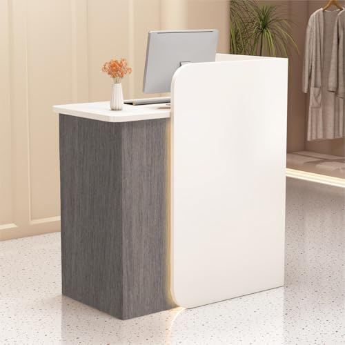 Empfangstheke Holz, Moderne Empfangstresen, Front Theke Bürotheke Rezeption Tisch, Verkaufstheke Mit Schubladen Und Schränken, Rezeptionstheken Für Salon Geschäft Hotel Büro C-turn left 100×45×100CM