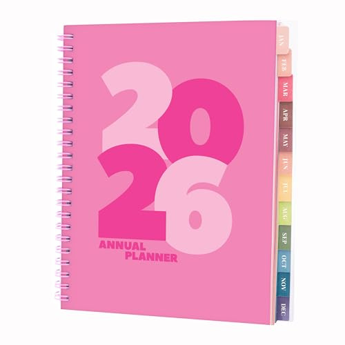Rileys Terminplaner 2026, Studienplaner, Wochenplaner, eleganter Terminkalender 2026, Planer mit Registertabs, Notizseiten, Schulplaner, Buchkalender & Jahreskalender (Klobig, Rosa, 20 x 15 cm, UK)
