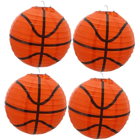 Cabilock 4 Stück Basketball Papierlaternen 20cm Hängende Sportball Dekoration aus Papier und Eisen Leichte Geburtstagslaternen für Team und Sportpartys