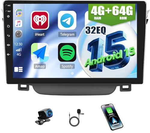 CAMECHO 4+64G 9 Pulgadas Android 15 Autoradio para Hyundai i30 2011-2015 con Cámara Trasera, Wireless Carplay 2Din Radio Bluetooth con 32EQ FM RDS GPS WiFi Android Auto Mirror Link HD Pantalla Táctil