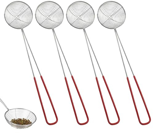 XIAOGUA Pièces Écumoire Cuisine Inox Araignée Cuisine, Épuisette Fondue Chinoise, Ustensile de Cuisine avec Poignée Anti-Chaleur, Pour Friture, Bouillir Nouilles,Pâtes, 6.5cm, Longueur Totale 28cm