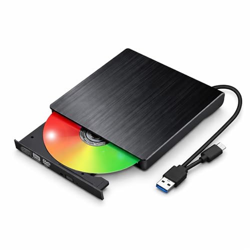 Vutlace External CD DVD Drive for Laptop, Slim Portable Player CD DVD RW Writer Reader Burner, USB 3.0 and Type-C Optical, Compatible with Laptop Desktop PC Windows XP/7/8/10/11 Mac