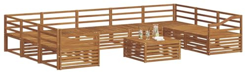 vidaXL Sofagarnituren 10 pcs Natur Massivholz Akazie, Moderner Garten-Sofa, Outdoor-Sitzgruppe, Lounge-Set für die Terrasse, bequem und robust