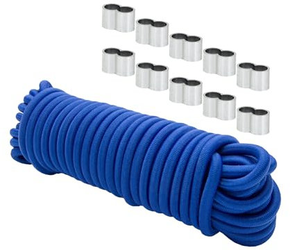 Dreamprint Expanderseil 30 m Blau 8 mm Gummiseil Gummischnur Spannseil Planenseil Gummileine elastisches Seil mit 10x Würgeklemmen