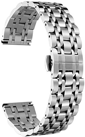 BINLUN Poliertes Edelstahl Uhrenarmband Smartwatch Ersatzband Metallarmband für Damen & Herren 6 Farben 12mm/13mm/14mm/15mm/16mm/17mm/18mm/19mm/20mm/21mm/22mm/23mm/24mm(Silber,24mm)