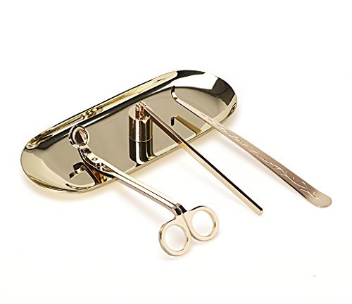 LUTAVOY Candle Accessory Set Candle Wick Trimmer Candle Wick Dipper Candle Snuffer Storage Tray 4 Packs Candle Care Kit Gift for Candle Lovers(CAG1 - Gold)