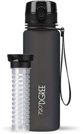 720°DGREE Trinkflasche Kinder 500ml “uberBottle“ softTouch +Früchtebehälter - Auslaufsicher, BPA-Frei - Schlanke Tritan Wasserflasche für Schule, Sport, Fitness - Leicht, Stoßfest, Wiederverwendbar
