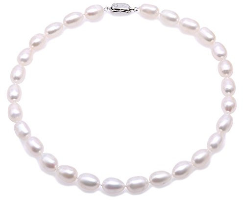 JYX Perlenkette AA + Qualität 9-10mm weiße ovale Süßwasser-Zuchtperlenkette