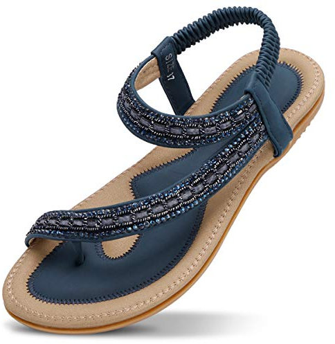 ZOEREA Damen Sandalen Flach Sommerschuhe PU Leder Bohemia Flach Sandalen Zehentrenner