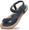 ZOEREA Damen Sandalen Flach Sommerschuhe PU Leder Bohemia Flach Sandalen Zehentrenner