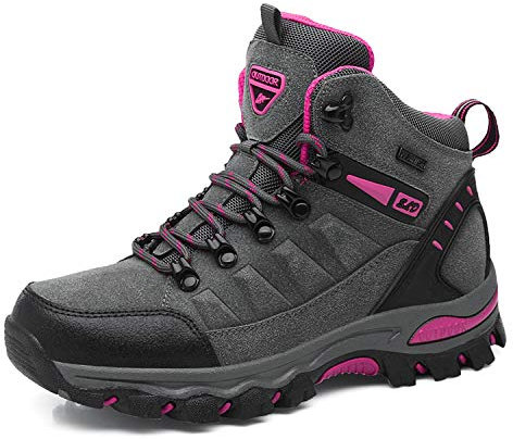 WOWEI Scarpe da Escursionismo Arrampicata Sportive All'aperto Traspiranti Trekking Sneakers da Donna Uomo,8019 Grigio Rosa Rossa,37 EU
