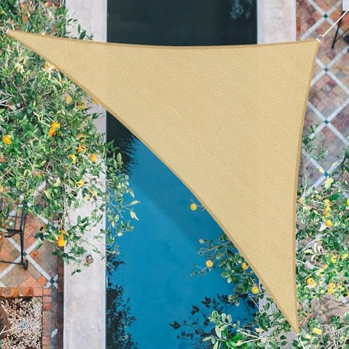 HENG FENG Tenda a Vela Triangolare HDPE 5x5x7m Vela Ombreggiante Parasole Traspirante e Protezione Solare Raggi UV per Esterno Giardino Terrazza Colore Sabbia