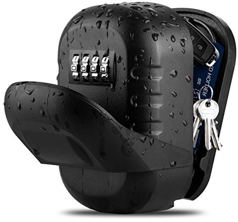 BTNEEU Caja Seguridad Llaves, Caja Fuerte para Llaves Montado en la Pared, Caja Llaves Combinacion de 4 dígitos, Almacenamiento Seguro para Casa Coche Garaje Escuela Gimnasio (Negro 1)