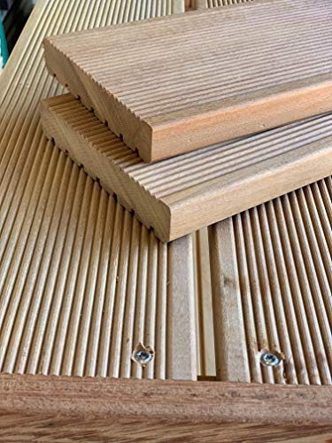 Terrassenbeläge Terrassendielen Hartholz Garapa Terrassenbelag Diele Holzdiele Massivholz (Sichtseite: fein, 100cm)