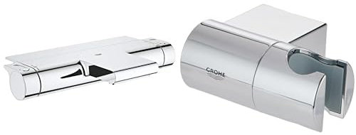 Mitigeur thermostatique Grohtherm 2000 GROHE, bain et douche, jet cascade, raccords standards 1/2, 34464001 (Import Allemagne) & 27055000 - Support Mural pour Douchette Rainshower (Import Allemagne)