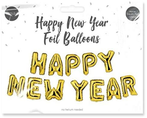 Folienballon Happy New Year, selbstaufblasender Folienballon, Banner, Wimpelkette, Partydekoration (Gold)