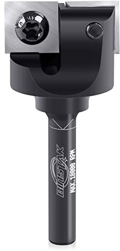 Binstak Fraise à défoncer CNC pour surface de spoilboard, tige de 6,35 mm, diamètre de coupe de 2,5 cm, insert en carbure, fraise à affûter pour raboter, outils de travail du bois