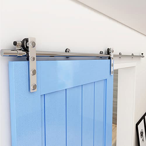 WOLFBIRD 13FT/396cm Sliding Track Barn Door Hardware Kit Stainless Steel Heavy Duty for Single Wood Door(Flat Head Hanger)